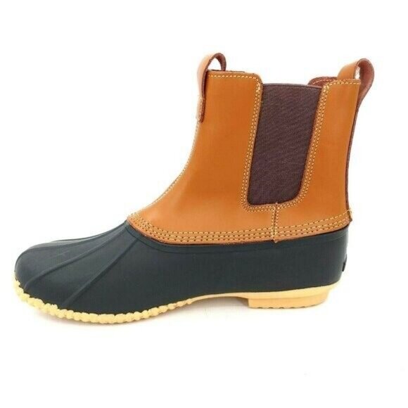 Lands End Size 8D Chelsea Duck Boots Brown Leather Pull-On Ankle Rubber #853 - Picture 1 of 11